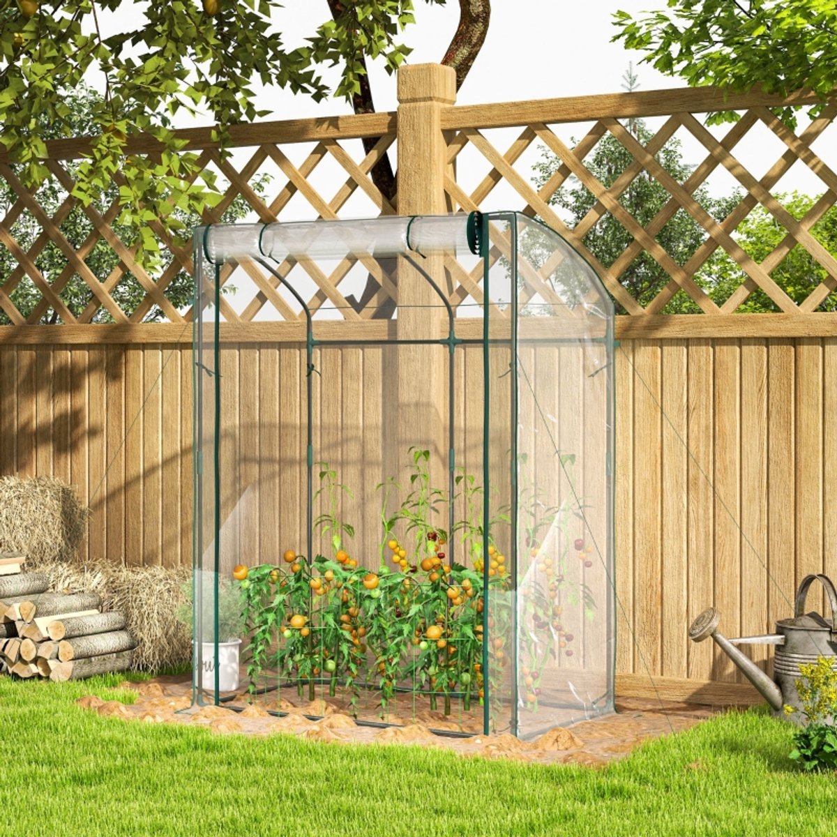 Wishdor - Broeikas - Met Deur En Gebogen Dak - Voor Tuin - Stalen Frame En Kunststof Afdekking - Transparant - 128 X 70 X 170 Cm