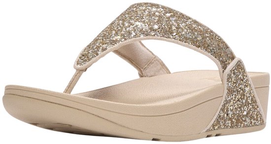 FitFlop Lulu Multi-Tonal Glitter Toe-Post Sandals Dames Slippers - Metallic Beige/Silver