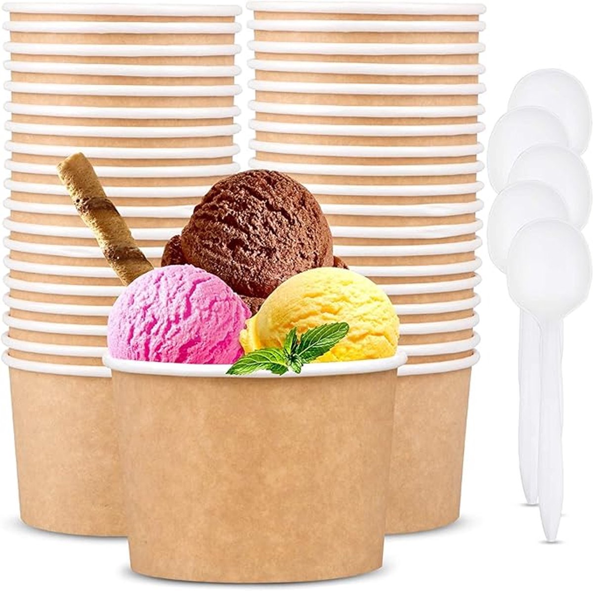 Ijsbeker - ijsbeker karton - 360 ml - Sterk en Stevig Karton - IJsbakjes - Papieren taartbekers - 50 Pcs - Bruin - Party schepijs softijs ijsje zomer festival thema feest - van Imperatoris