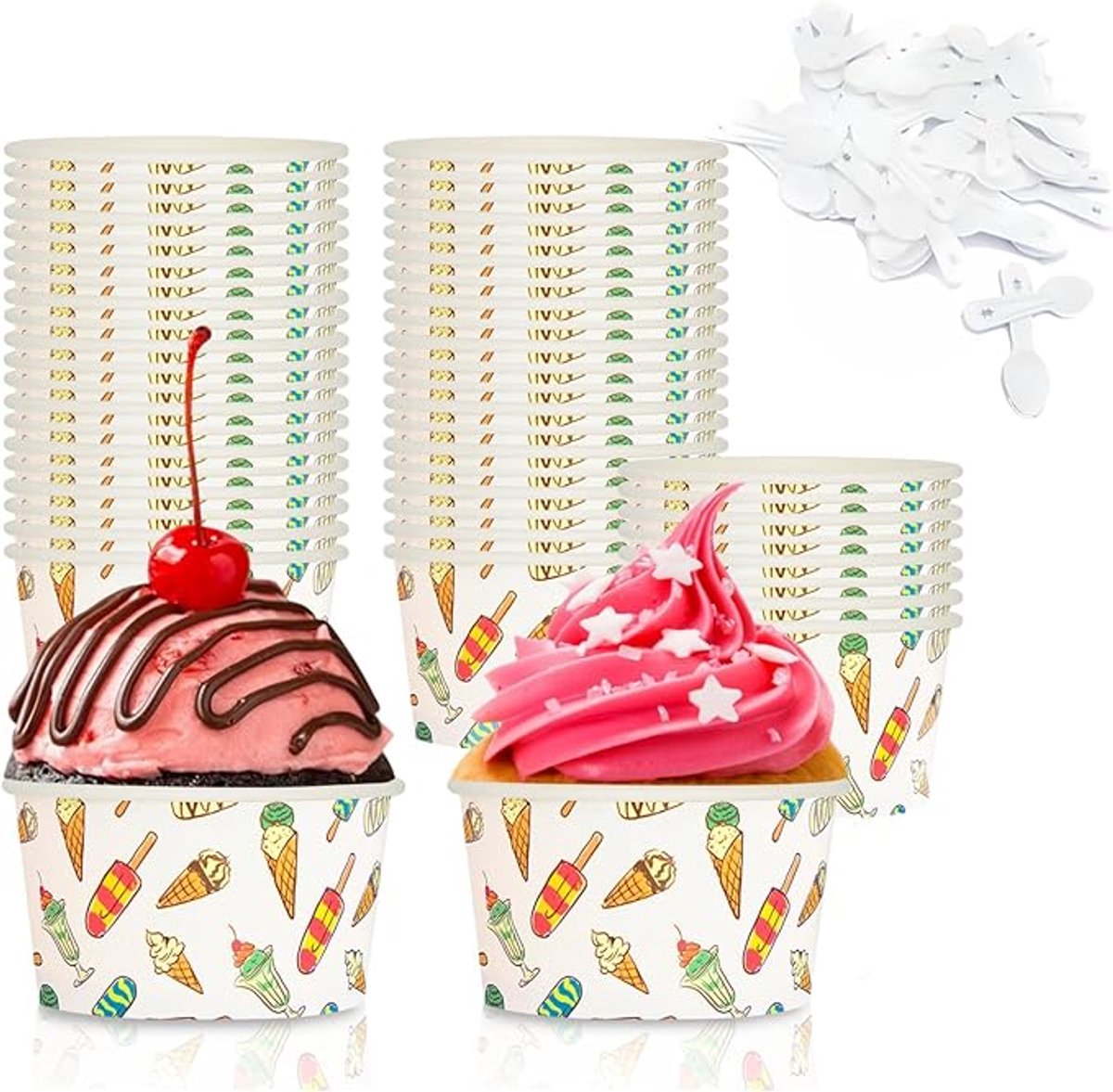 Ijsbeker - ijsbeker karton - 125 ml - Sterk en Stevig Karton - IJsbakjes - Papieren taartbekers - 50 Pcs - Wit - Party schepijs softijs ijsje zomer festival thema feest - van Imperatoris