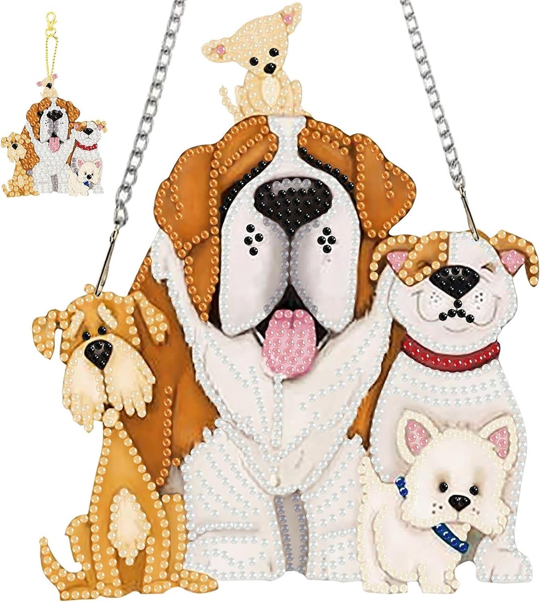 Honden Diamant Schilderij Hanger en Sleutelhanger, Dieren Diamant Kunst Decoratie, Dubbelz