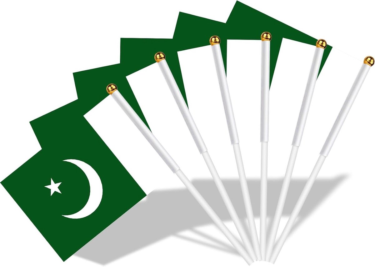 Pakistaanse Stickvlaggen 21x14cm voor Decoraties, 100 Stuks Dubbelzijdige Vlaggen met 30cm Witte Steel voor Feestjes, Tuin en Voetbal Evenementen