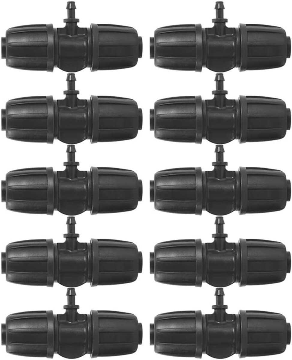 16 mm naar 4/7 T Connector met Stekker voor PE Slang, Tuinirrigatie en Waterbeheersystemen (Verpakking van 10)