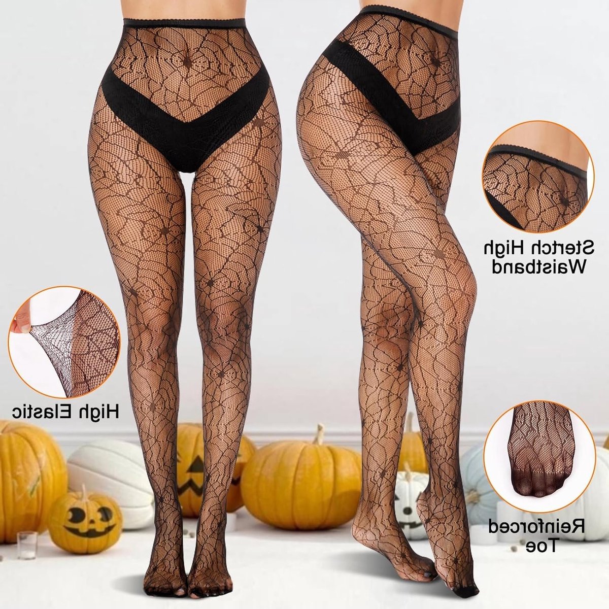 2 Paar Zwarte Halloween Visnet Kousen - Hoge Taille Kousen voor Feesten, Clubs en Carnavals