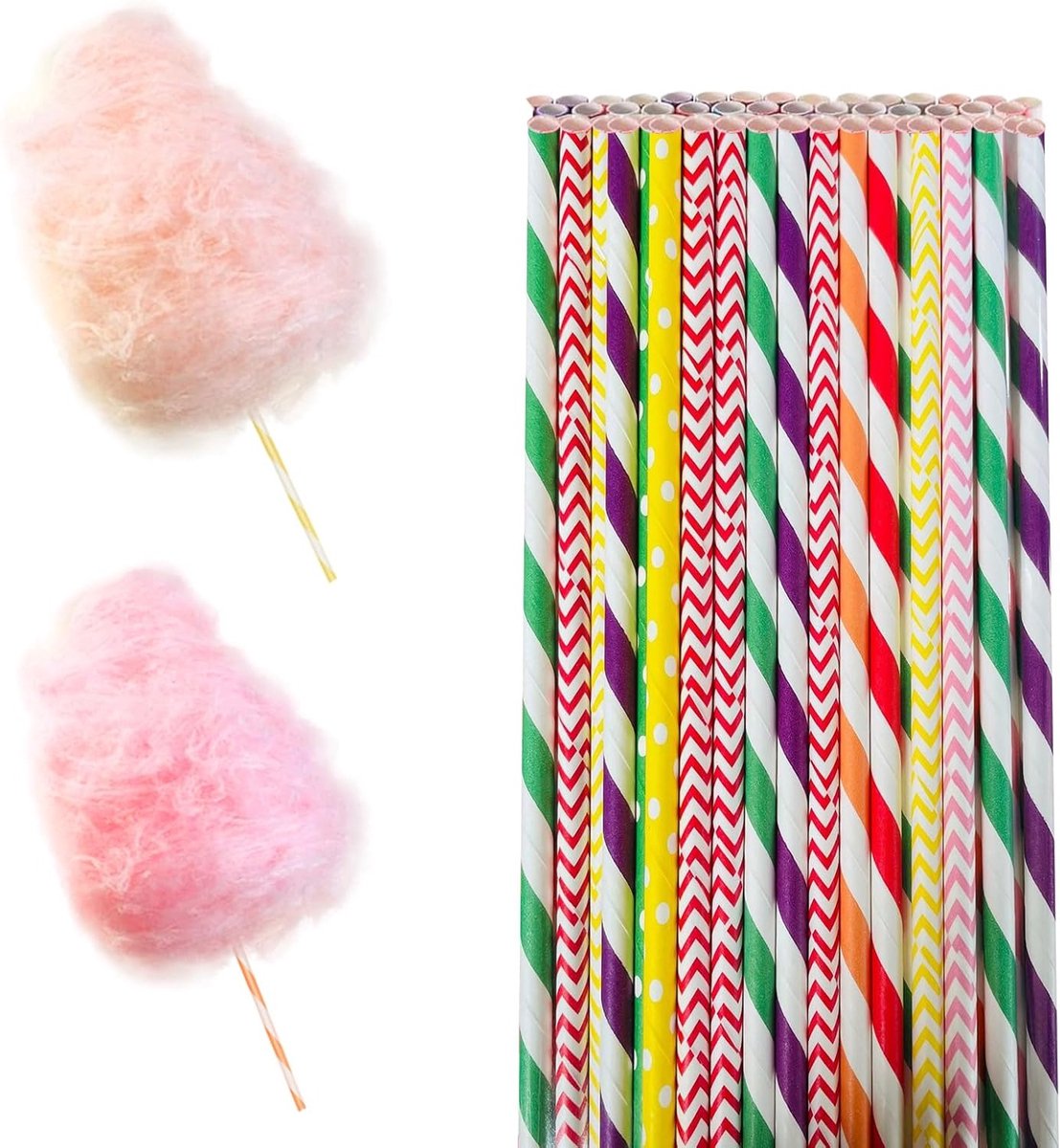 Papieren Suikerspin Stokken - 50 Cones van 30cm, 6mm Breed, Leuke Patronen, Perfect voor Feestjes, Verjaardagen en Decoraties