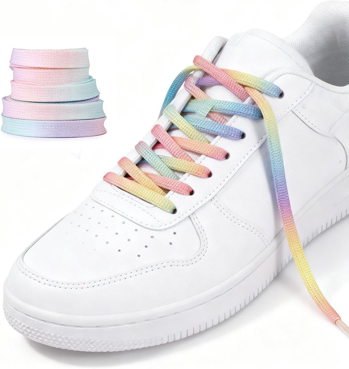 Set van 2 paar elastische regenboogveters in kleurverloop voor sneakers en sportschoenen, 120 cm & 140 cm