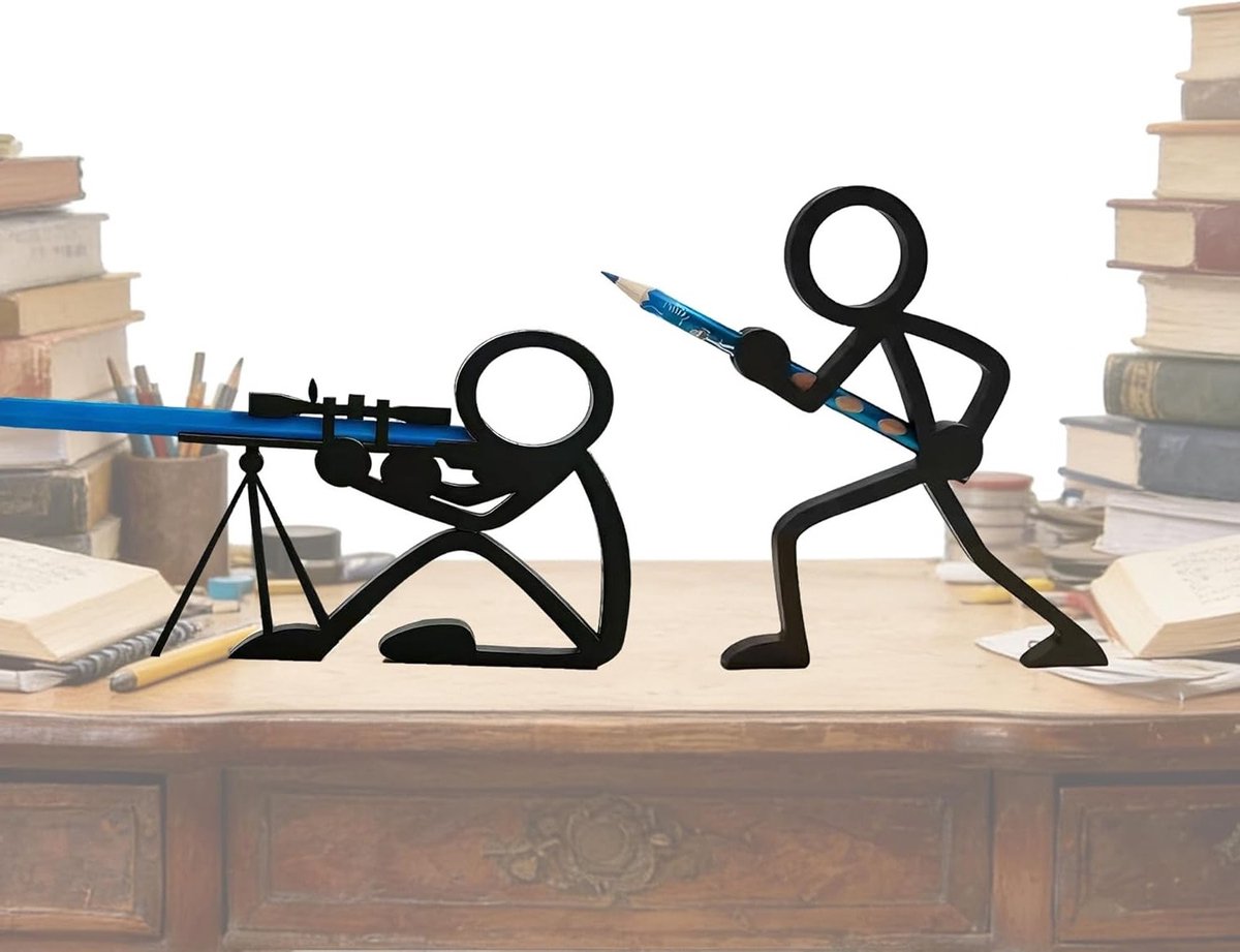 Creatieve stickman pennenhouders en potloodhouders voor bureau, grappige bureaudecoratie en cadeau voor school en kantoor (2, zwarte stickman)