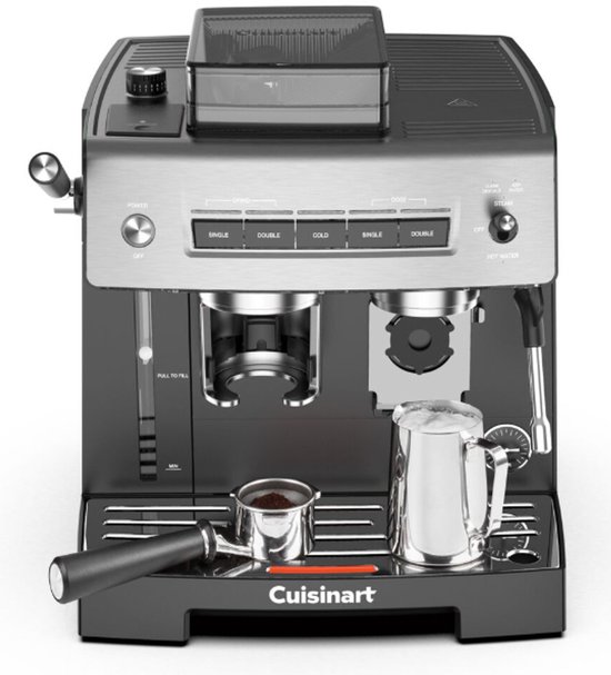 Cuisinart Espresso Machine Grind, Tamp and Brew - Met ingebouwde Koffiemolen - 20 Bar Druk - Iced Coffee Functie - 2,2L Waterreservoir - Zilver/Zwart