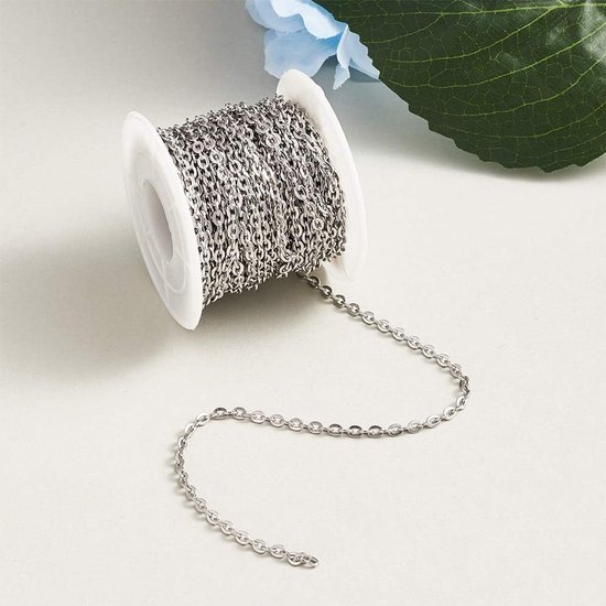 32.8 Voet RVS Platte Ovalen Kabelketting met Spoel - Gelaste Rolo Link Ketting voor Armband en Sieraden Maken - 4x3x0.8mm — afbeelding 3