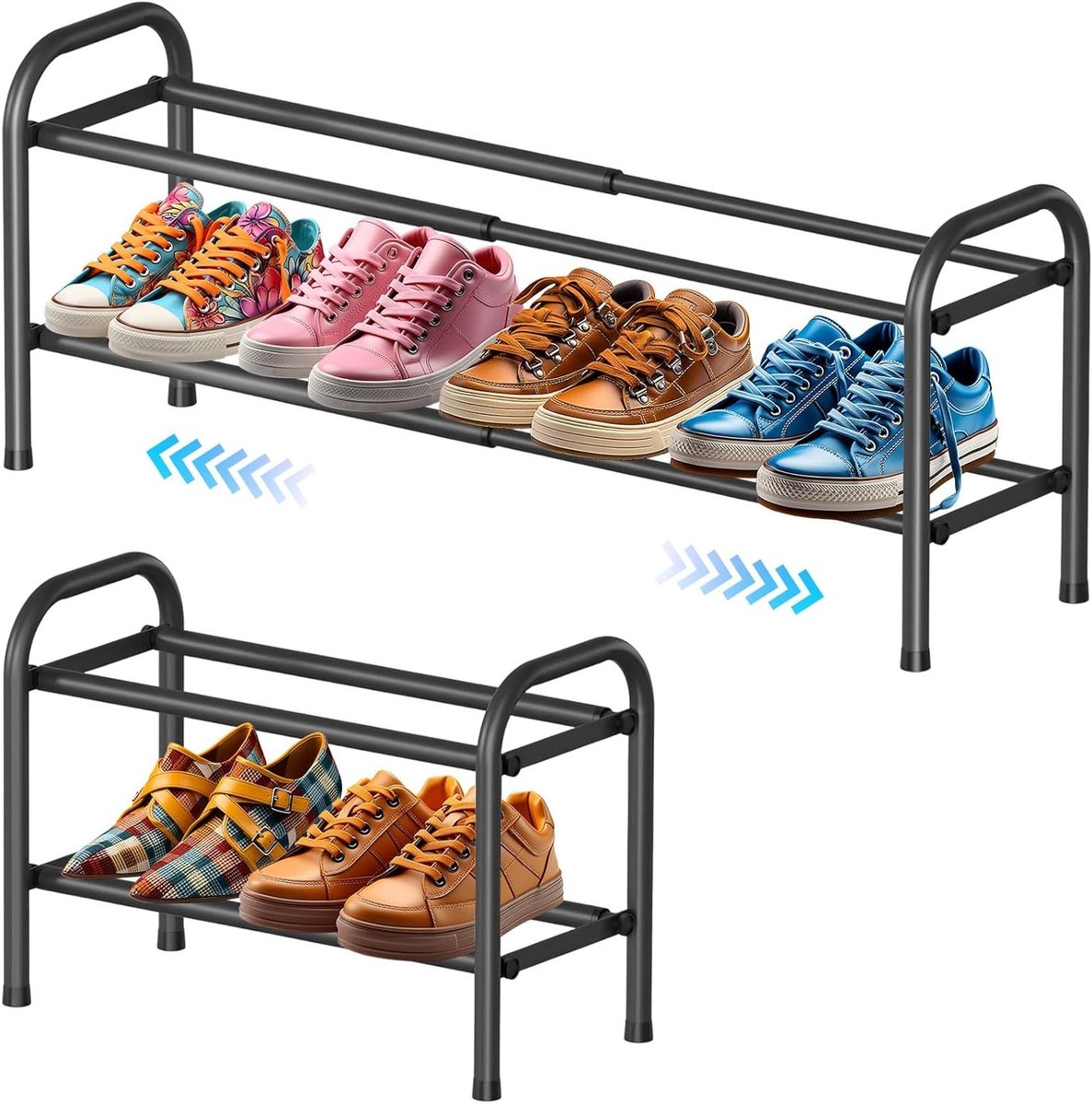 Uitschuifbaar Schoenenrek 2 Niveaus - Verstelbare Metalen Schoenorganizer