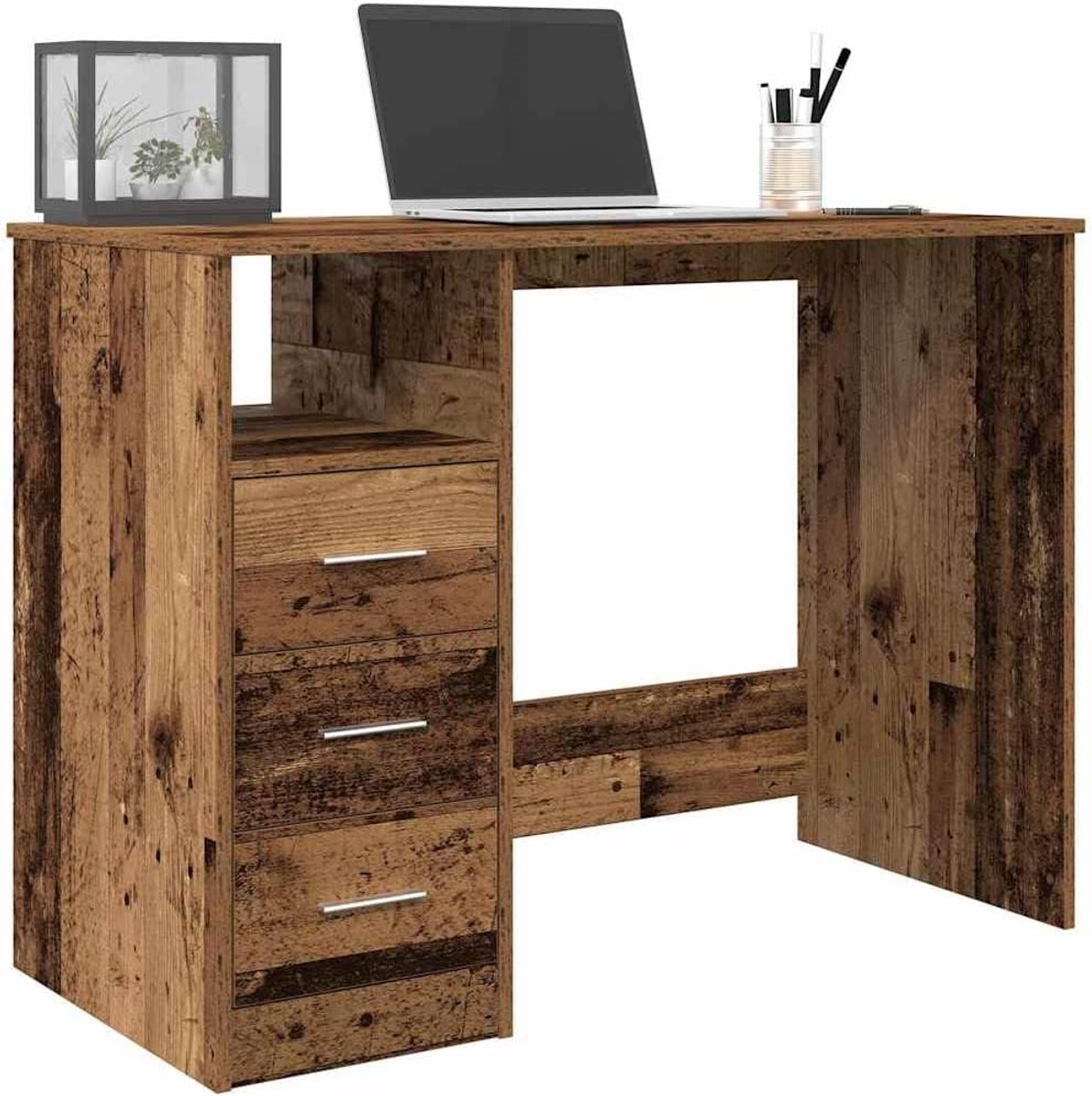 Bureau met Kast - Werktafel Opbergruimte - Thuiswerken Studio - Robuust Houtdesign - 102x7