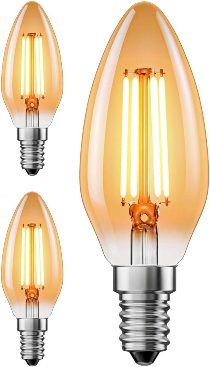LED Lamp Kaars - Gloeidraadlamp E14 - Sfeerverlichting creëren - Gouden glas - 35x99 mm - 