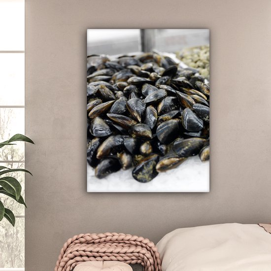 Canvas schilderij 90x120 cm - Wanddecoratie Mosselen als zeevruchten - Muurdecoratie woonkamer - Slaapkamer decoratie - Kamer accessoires - Schilderijen op canvas