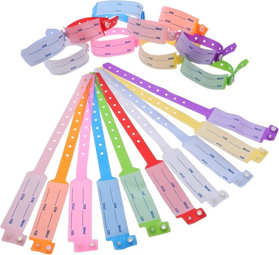 Identificatie Polsbandjes - Polsbandjes Ziekenhuis - Patiënt Veiligheid - Beschrijfbaar Label - 100 Stuks - Multicolor