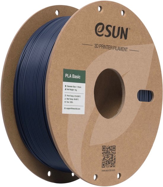 Donkerblauwe PLA Basic 3D-printer filament op een kartonnen spoel. "PLA Basic" staat op het label.