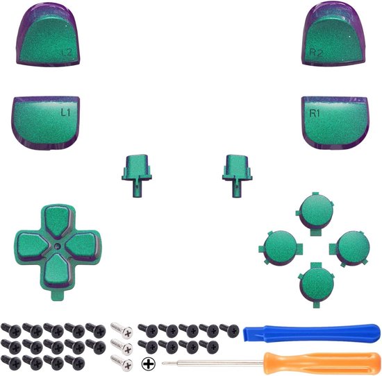 Controller Knoppen Set - Vervangende Knoppen Reparatiekit - Controller Personaliseren - Unieke Kleurencombinatie - Voor PS5 BDM-010/020 - Kameleon Groen Paars — afbeelding 3