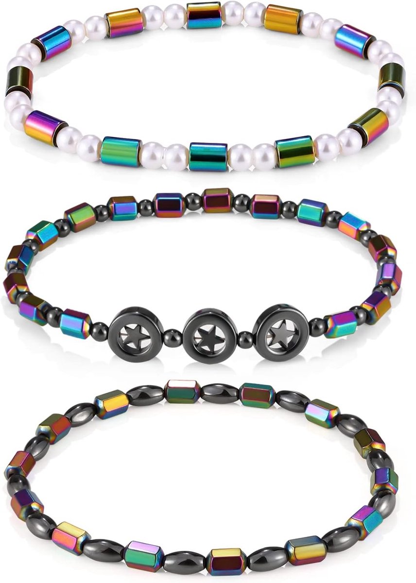Magnetische Enkelband met 3 Stukken Hematiet Kralen, Therapie Enkelband voor Vrouwen, Vermindering van Zwelling, Gewichtsverlies en Angst, Kleurrijke Sieraden