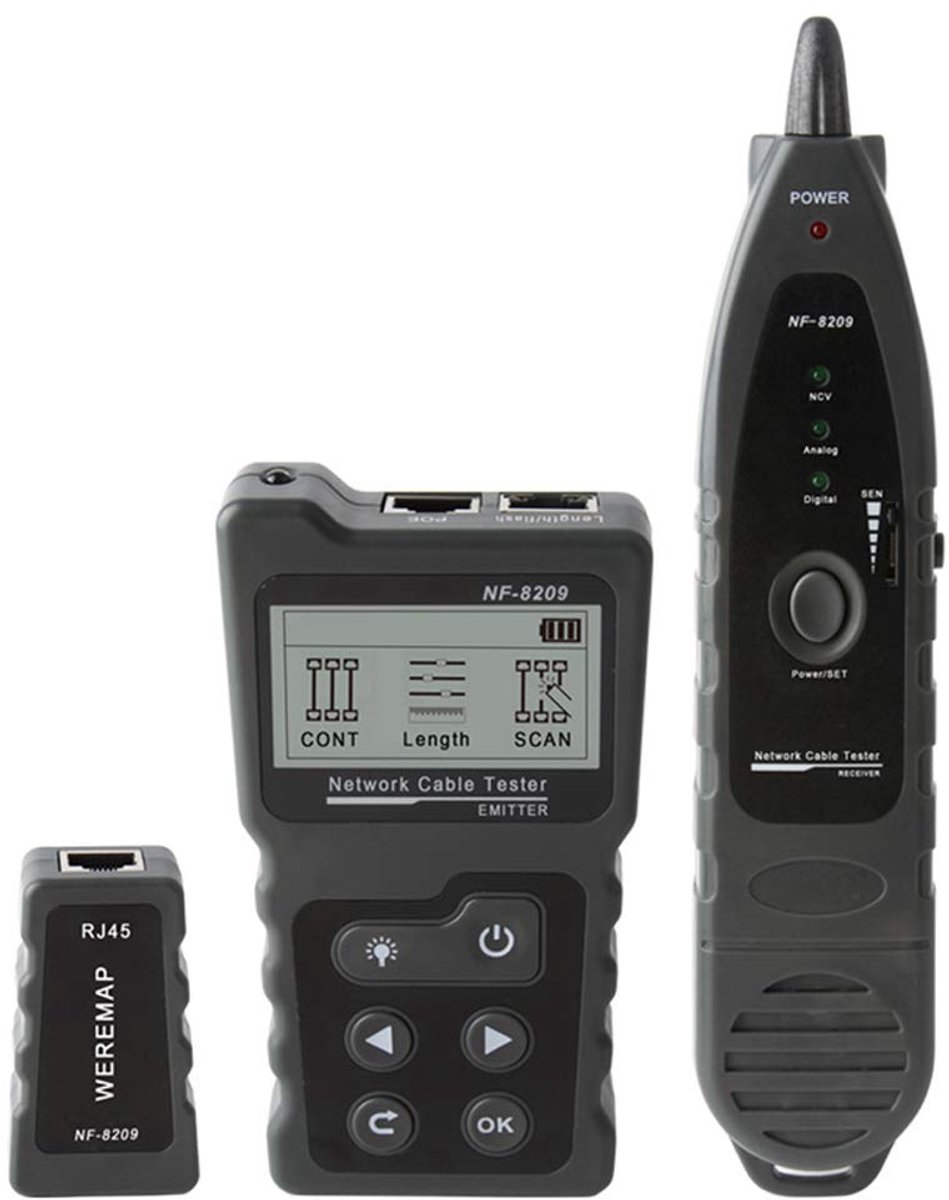 Netwerk Kabel Tester - Draad Tracker - Netwerk Installatie - Digitale Analoge PoE - Lengte Meting - Grijs