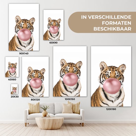 Toile peinture enfants - Tigre - Animaux - Bubble gum - Garçon - Fille - Enfant - Décoration murale filles - Décoration murale garçons - 40x60 cm