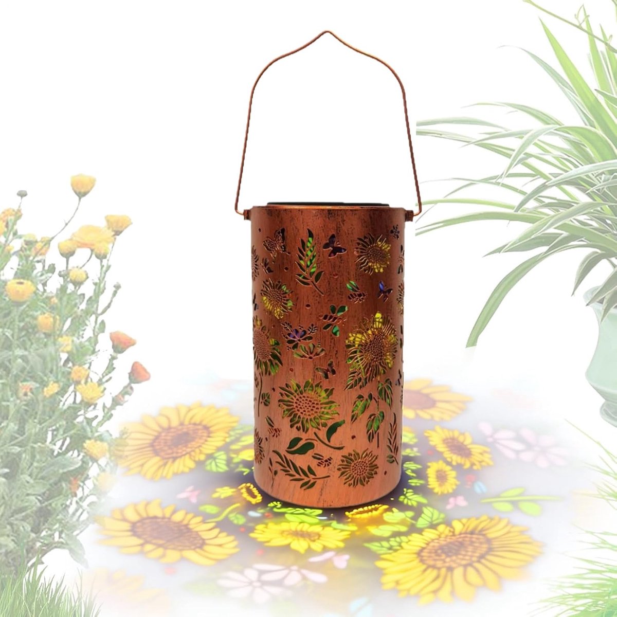 Zonnebloem Lantaarn - Hanglamp Decoratie - Buiten Verlichting - Waterdicht Metaal - 12.5 x