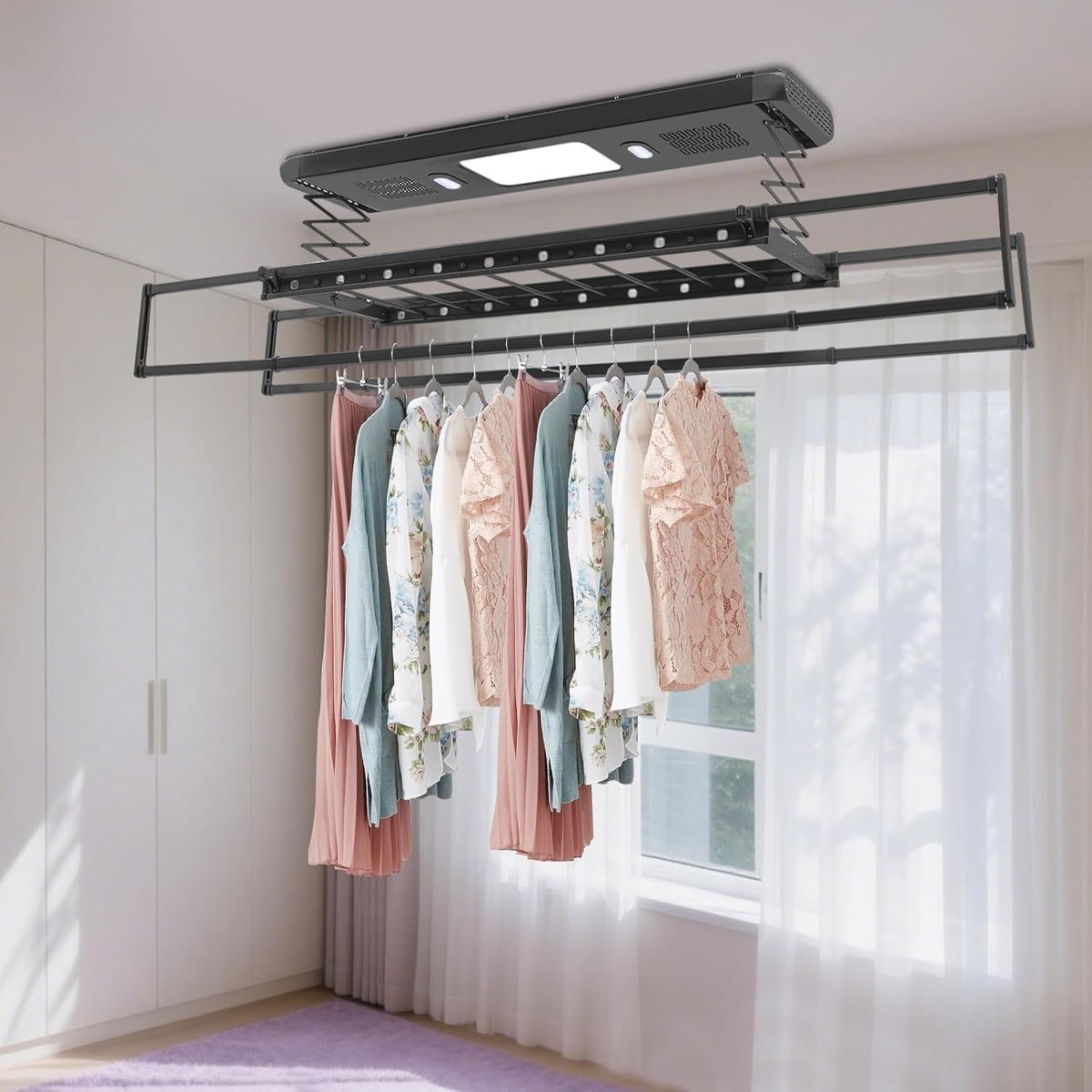 Elektrische Drooglift Waskrek Ruimtebesparing Met Afstandsbediening 125cm Breed Zwart