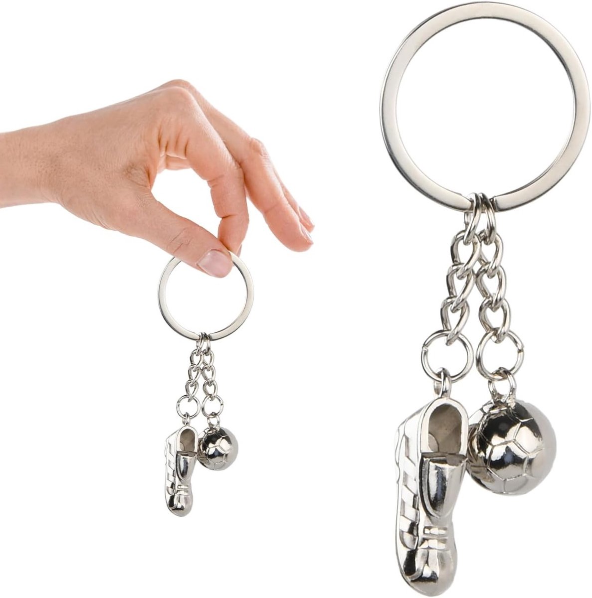 Mini Voetbal Sleutelhanger – Zilveren Sleutelhanger voor Voetbalfans – Leuk Cadeau voor Sportliefhebbers, Jongens en Mannen