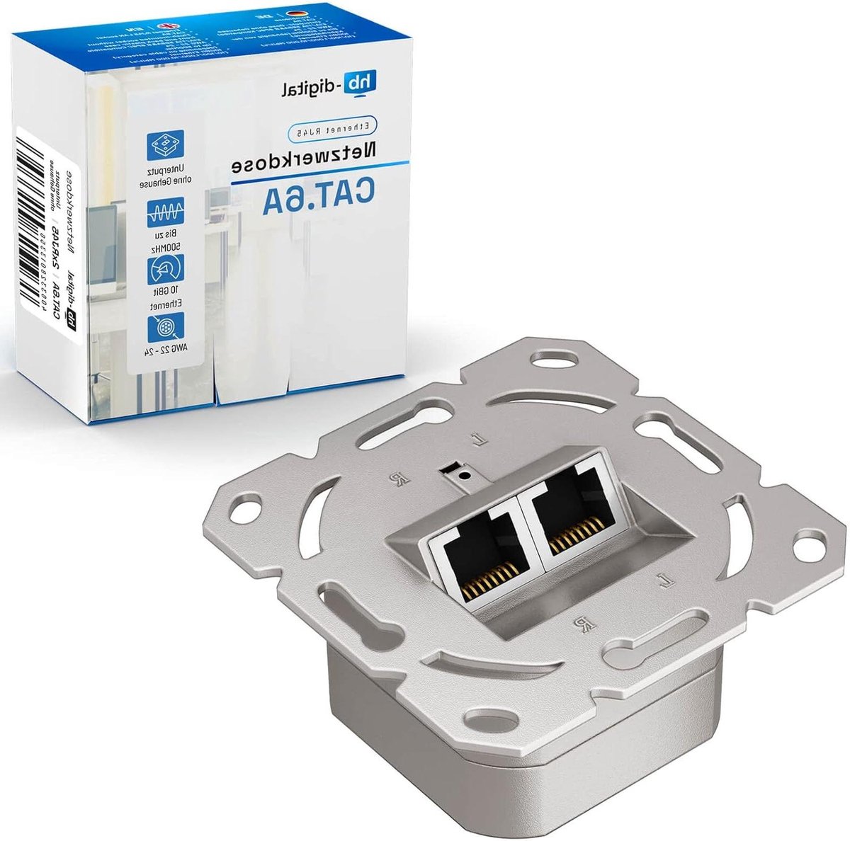 Netwerkcontactdoos RJ45 - LAN-aansluiting Ethernetpoort - Netwerkverbindingen maken - Volledig afgeschermd zinklegering - 50 mm x 50 mm - Metaal