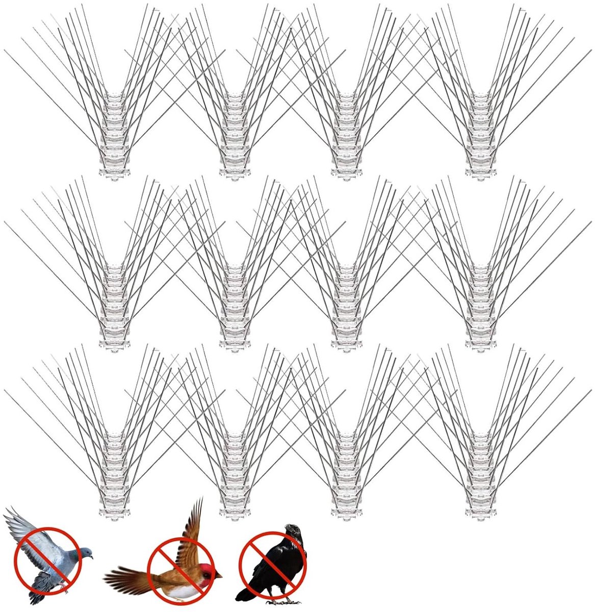 12 Delen RVS Vogelspikes voor Daken, Schouwen, Hekken en Terrassen - Effectieve Vogelbestrijding en Bescherming tegen Vogels (25cm)