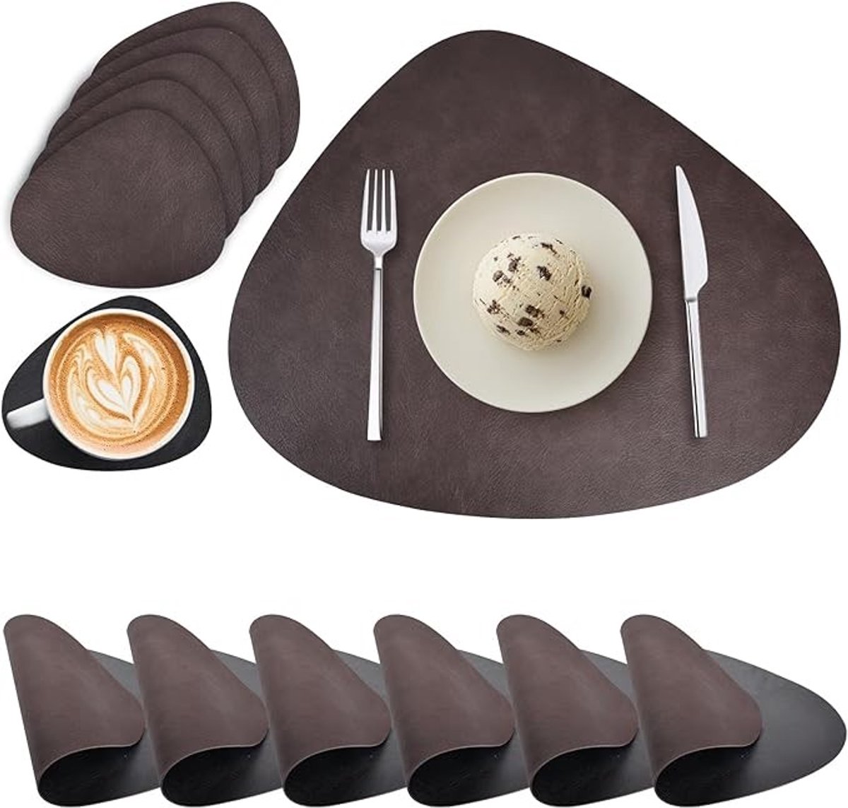 Ronde PU Leren Placemats Set van 6 - Dubbelzijdig, Waterdicht en Anti-slip