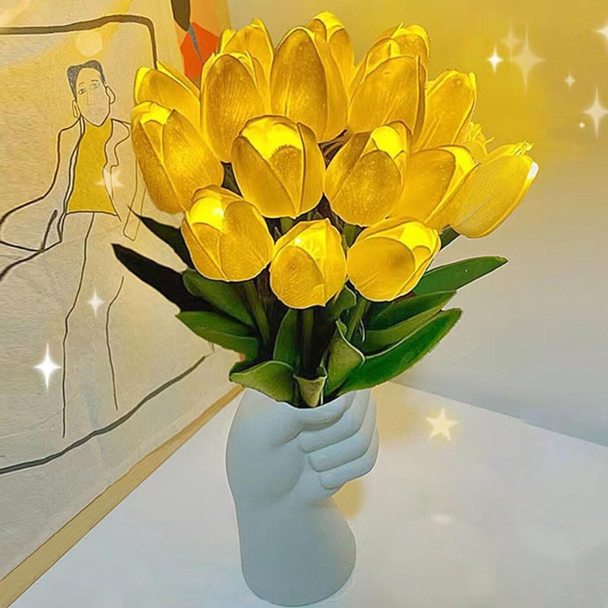 Kunsttulpen met licht - Decoratieve bloemen - Sfeer creëren - Real Touch LED - 10 stuks - Geel