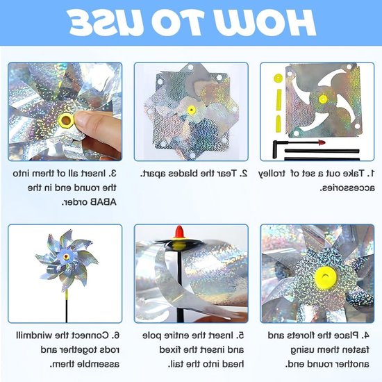 Windmolens Vogelafschrikking voor Balkons - Set van 12 Reflecterende Windwielen voor Tuinen, Boerderijen en Binnenplaatsen, Effectieve Oplossing tegen Duiven en Vogels — afbeelding 3