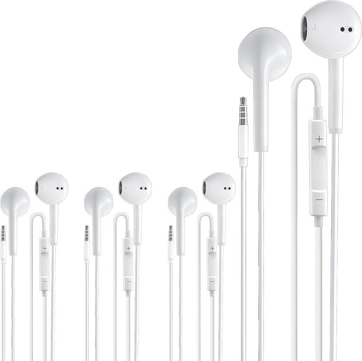 4 Stuks Witte Oordopjes met Microfoon en Volume Controle, Geschikt voor Mobiele Telefoons, Tablets en MP3 Spelers, Uitstekende Geluidskwaliteit