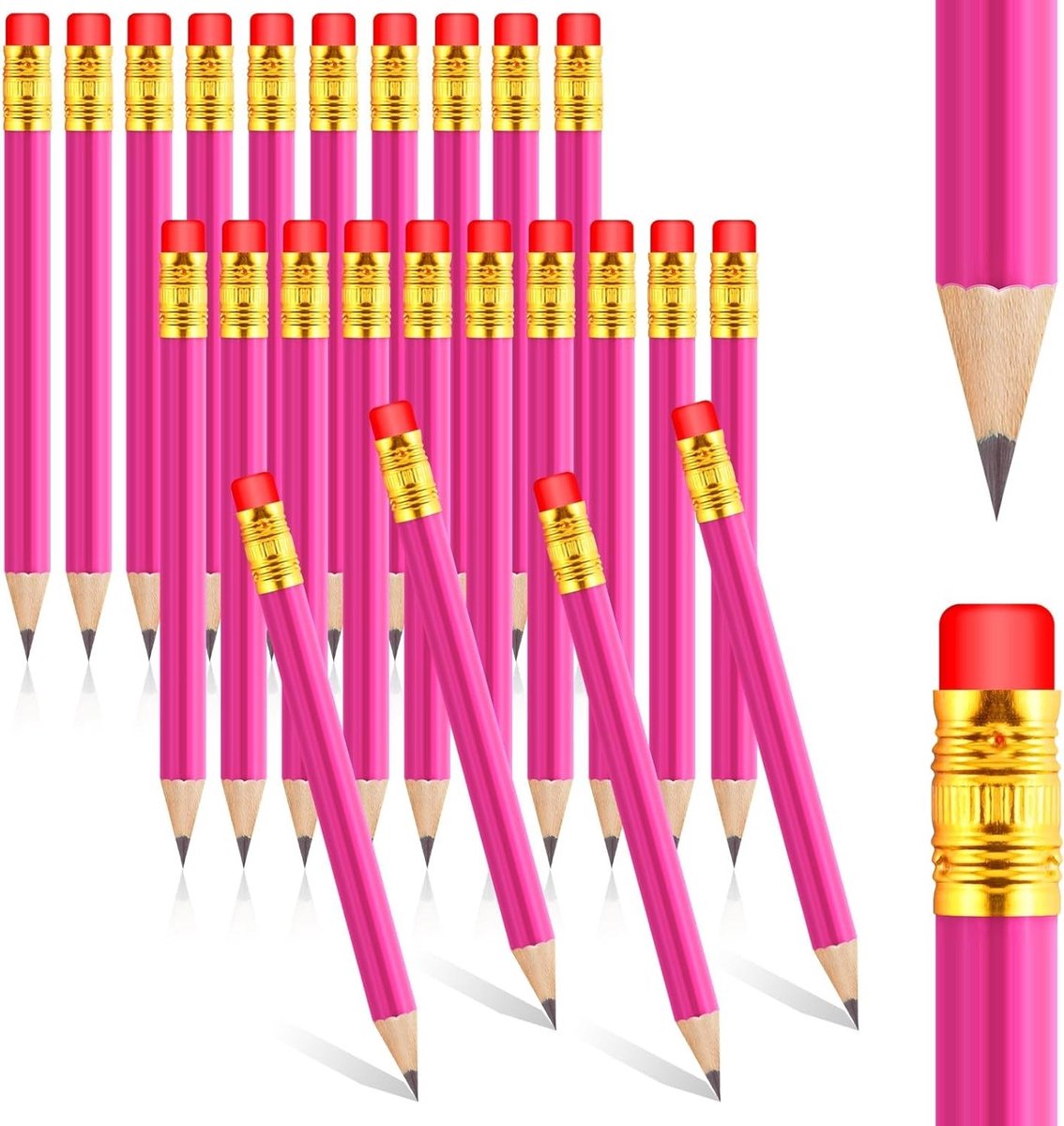 24 Stuks Terug naar School Mini Potloden met Gum 9,93 Inch Voor Bruiloft en Babyshower - Vooraf Geslepen HB Grafiet Potloden in Roze Rood