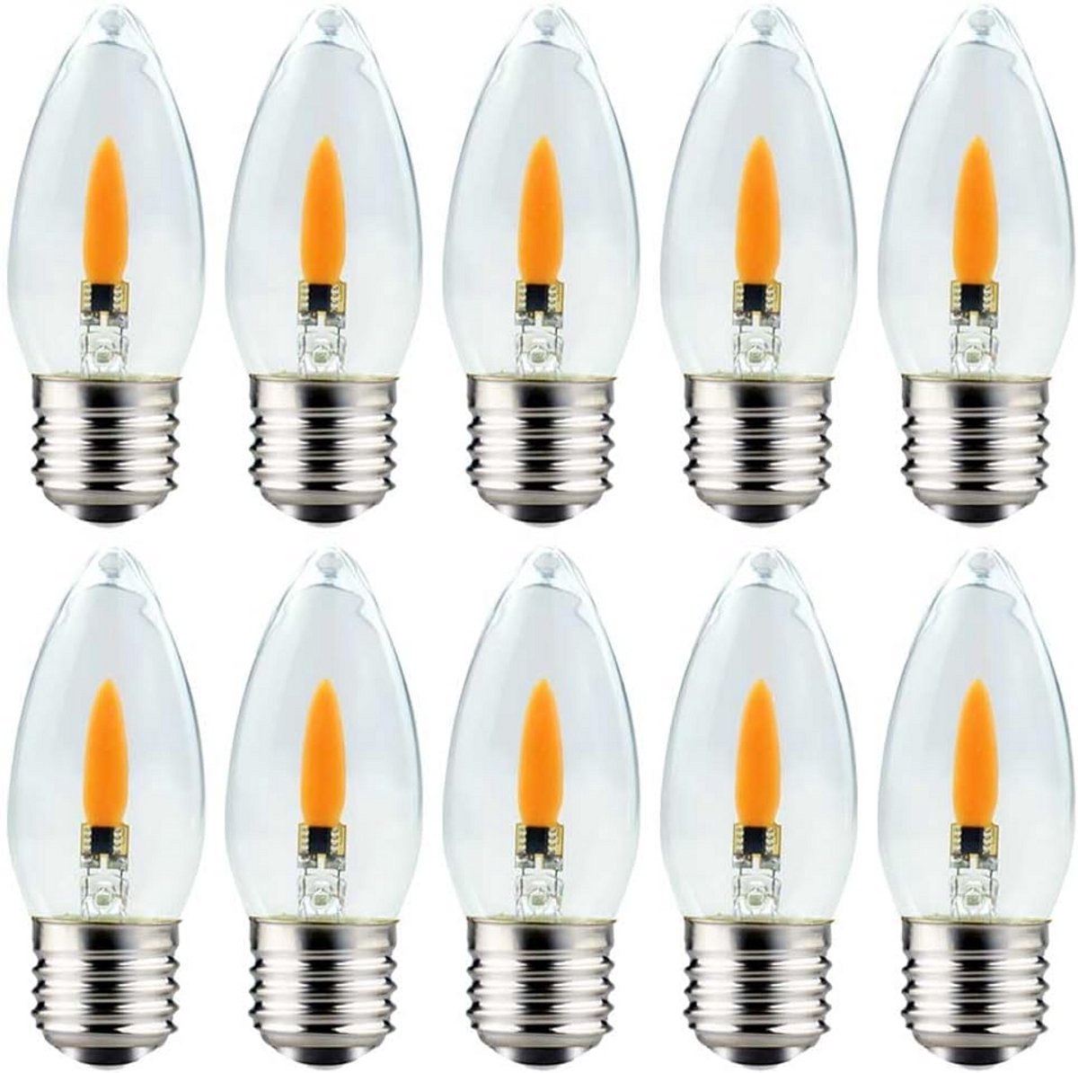 10x LED Kaarslamp C35 E27 1W Helder Vlameffect Warmwit Dimbaar