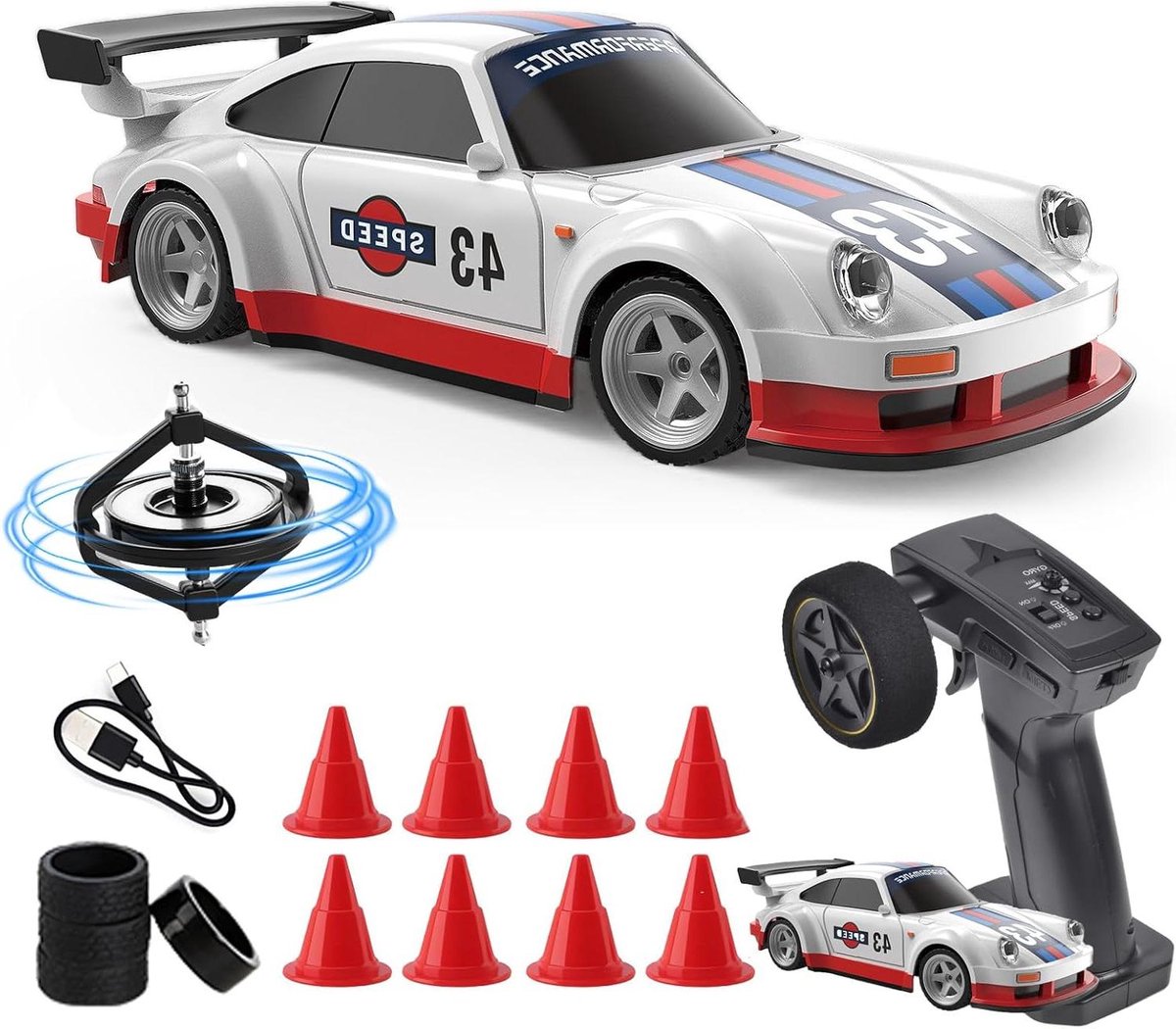 RC Drift Auto - Mini Raceauto - Binnen Racen - Met Gyroscoop - 1:43 Schaal - Rood