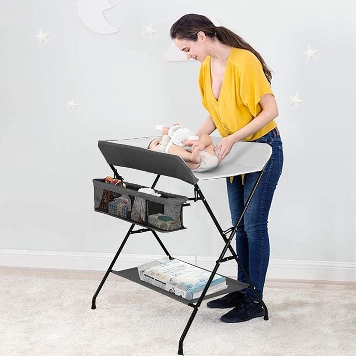 Opvouwbare luiertafel - Baby verzorging - Baby verschonen - Met veiligheidsgordel - 79 x 555 x 96 cm - Gebroken wit