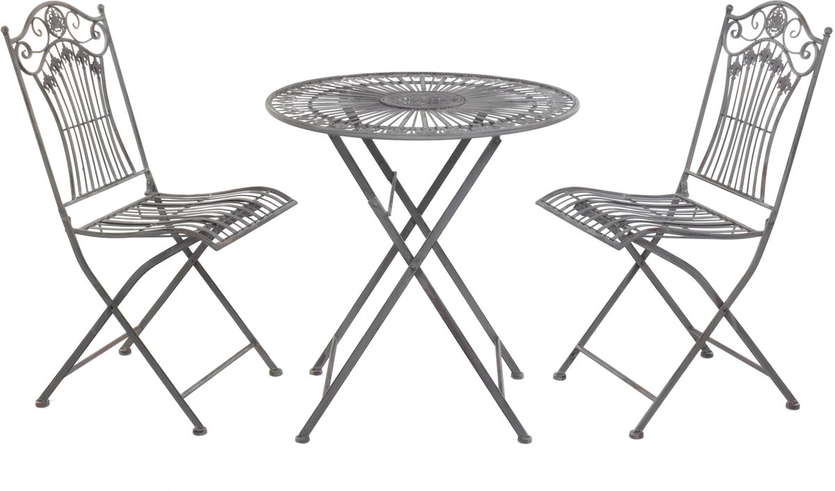 Moritz Bistroset 3-delig inklapbaar Oud Grijs – Metalen klaptafel Ø 69,5 cm met 2 klapstoelen – Vintage tuinset voor balkon terras tuin – nostalgisch café-design
