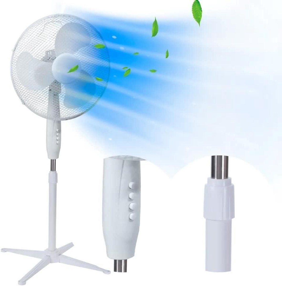 Staande ventilator - Vloerventilator - Ruimte koelen - Fluisterstille motor - 40 cm - Wit