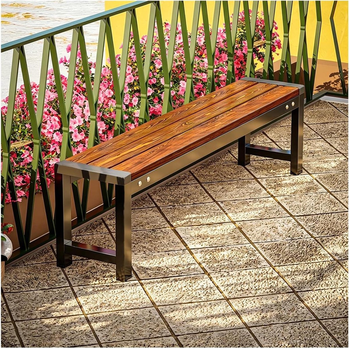 Buitenbank Hout - Tuinbank Gietijzer - Ontspannen in de tuin - Versterkt één stuk frame - 120x30x43cm - Houtkleur