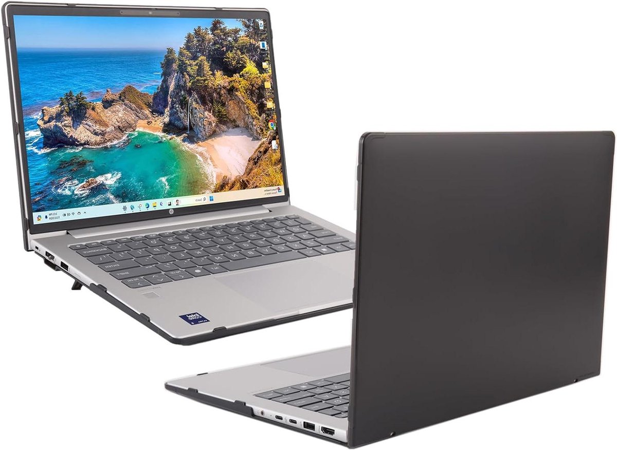 Laptophoes Hard Cover - Beschermhoes - Laptop Beschermen - Opvouwbare Steunen - 14 inch - Zwart