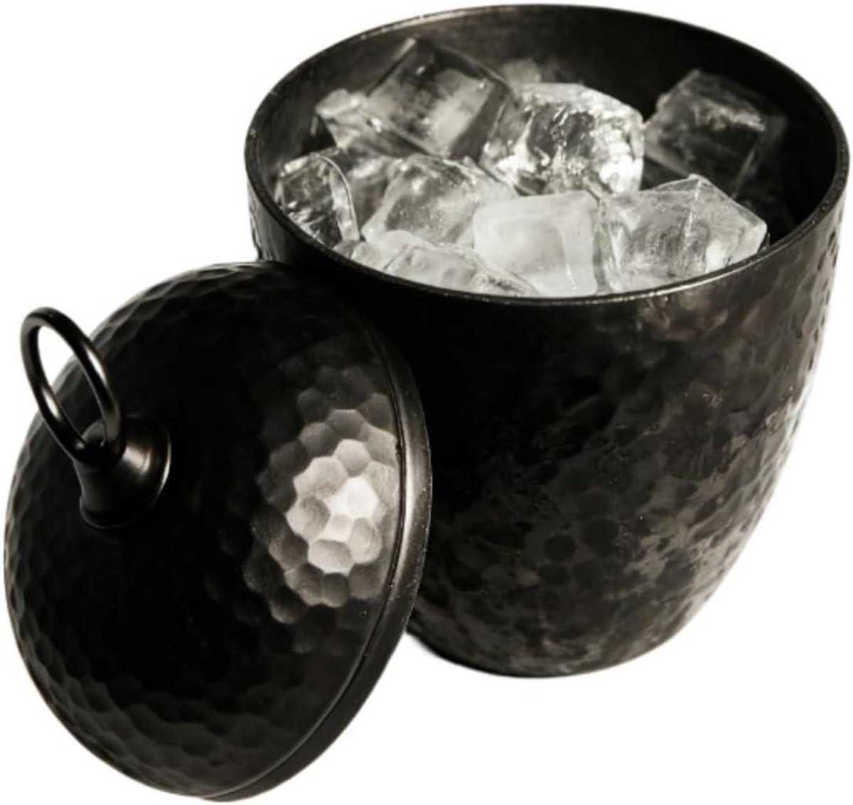 Metalen ijsemmer - Drankkoeler - Dranken koel houden - Gehamerd Nordic design - 15 cm - Zwart