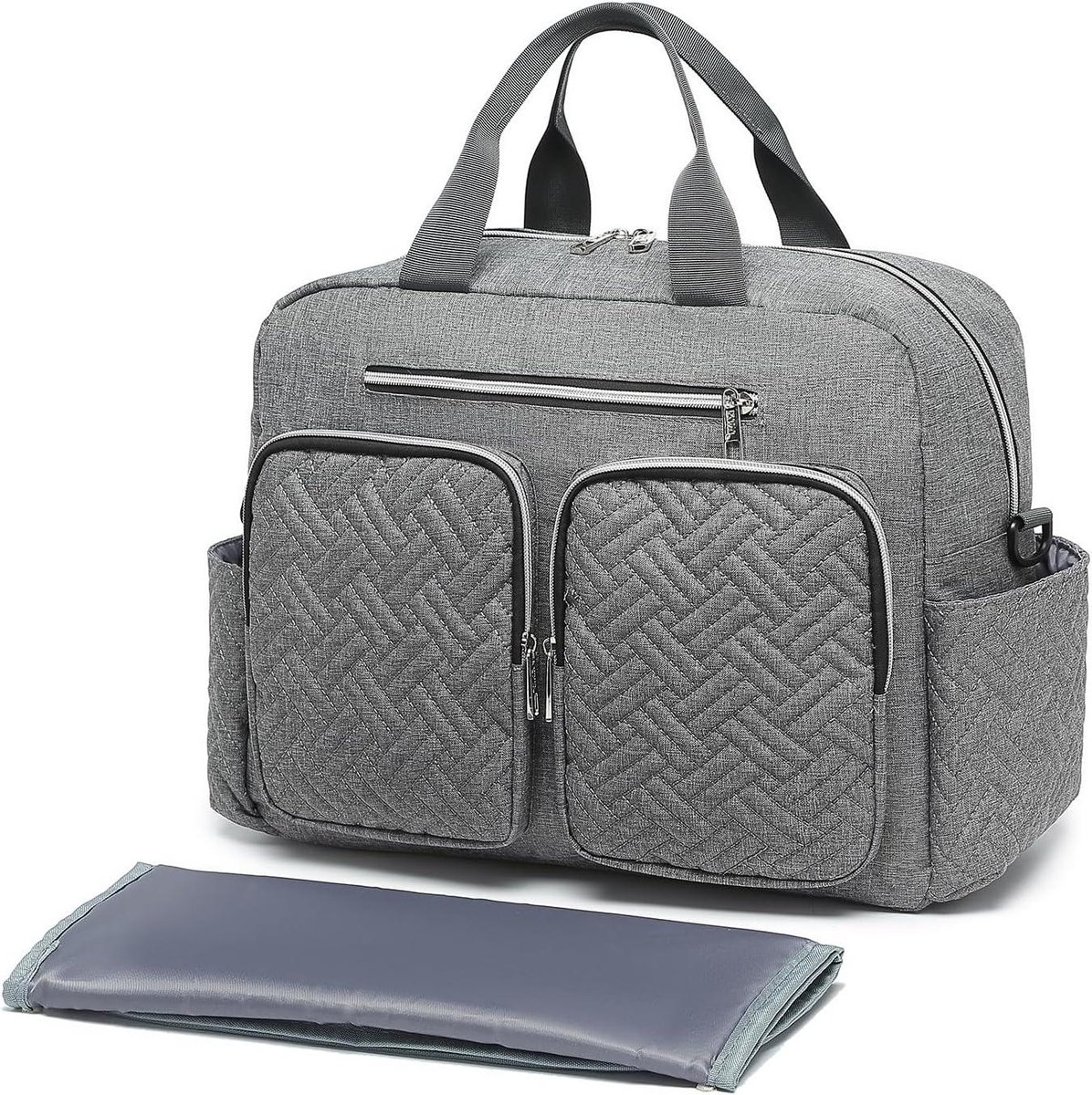 Babyluiertas Weekender - Draagtas Reistas - Baby Verzorging - Geïsoleerde Flessen Zaken - 37 x 14.5 x 37 cm - Grijs