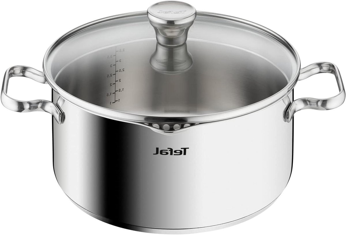 Kookpan met deksel - Steelpan - Gezond Koken - Dubbele schenktuit - 24 cm - Zilver