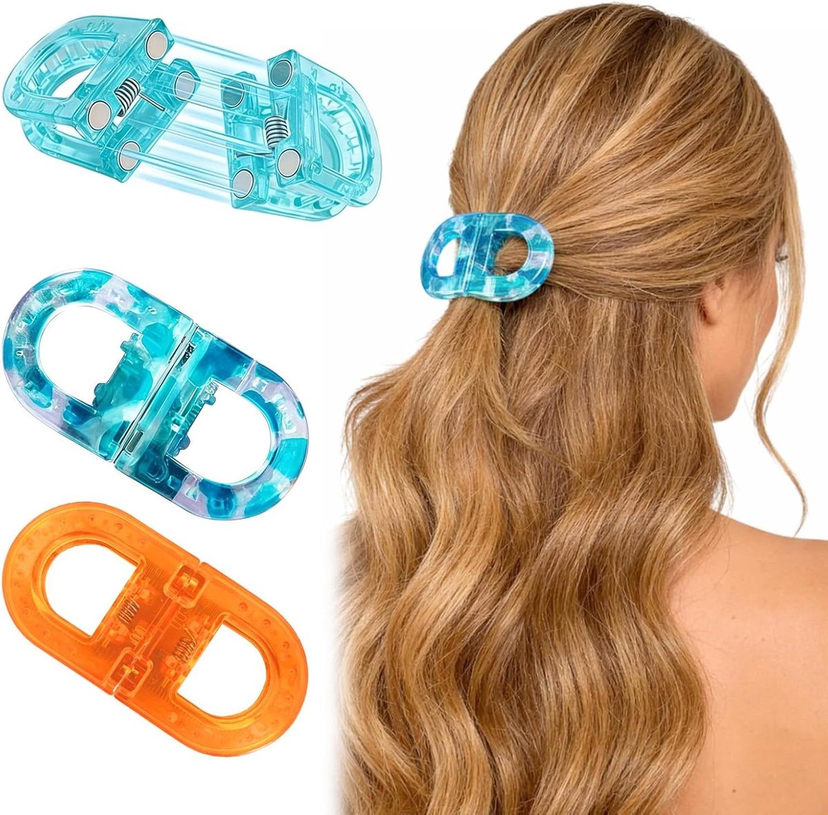 Haarclips Dames - Haarspelden Set - Haar Stijlen - Magnetische Sluiting - 2 Stuks - Blauw Oranje