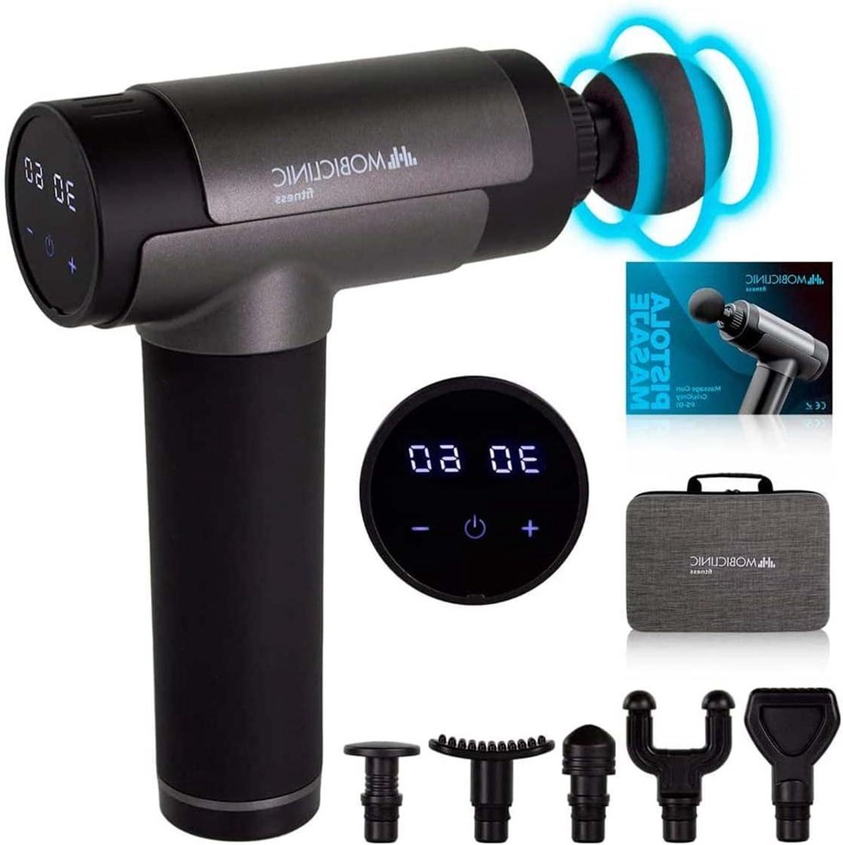 Massagepistool - Spierverlichter - Herstel Bevorderen - 30 Intensiteitsniveaus - 6 Opzetstukken - Zwart