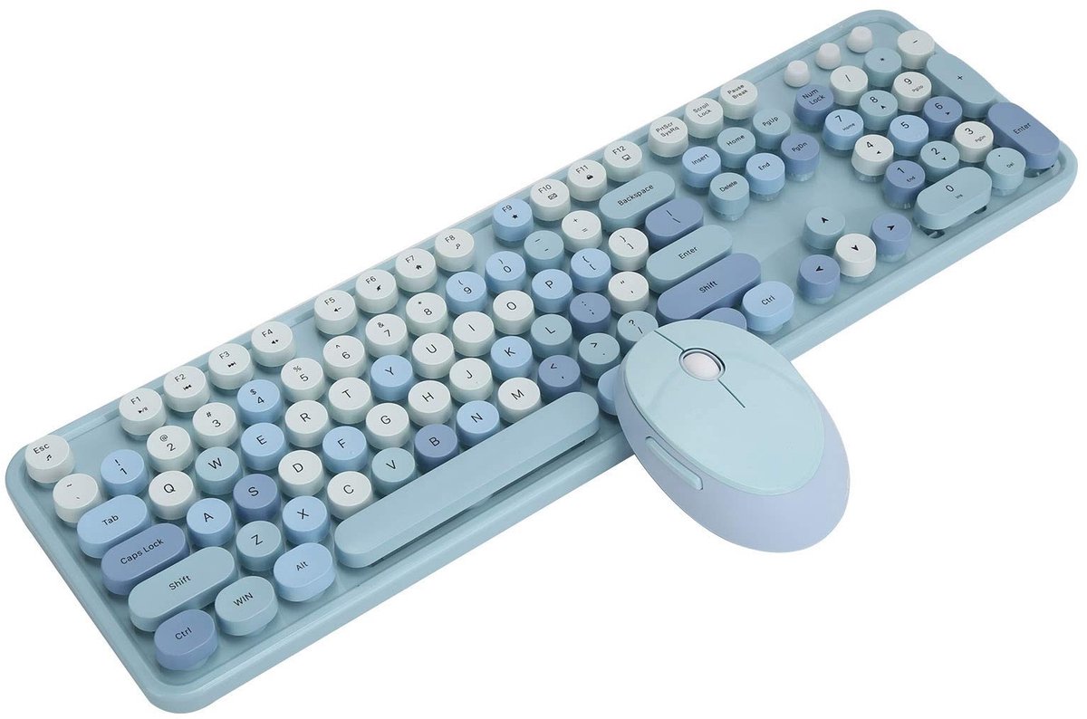 PUSOKEI Draadloze Retro Toetsenbord en Muis Set - 2.4GHz, 104 Toetsen, Multicolour