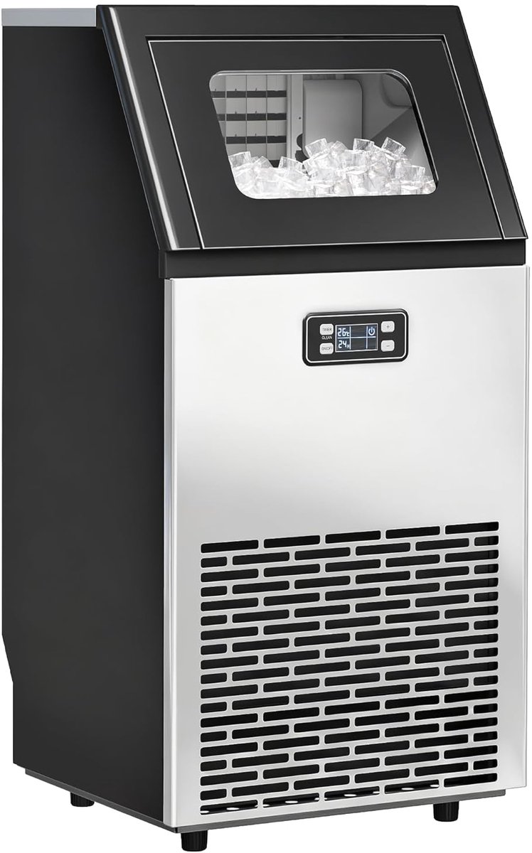 IJsblokjesmachine - Ijsmaker - Feestjes en Horeca - Snelle Productie - 45kg per dag - Zilver Zwart