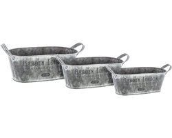 Set van 3 Vintage Grijze Metalen Plantenbakken voor Binnen en Buiten