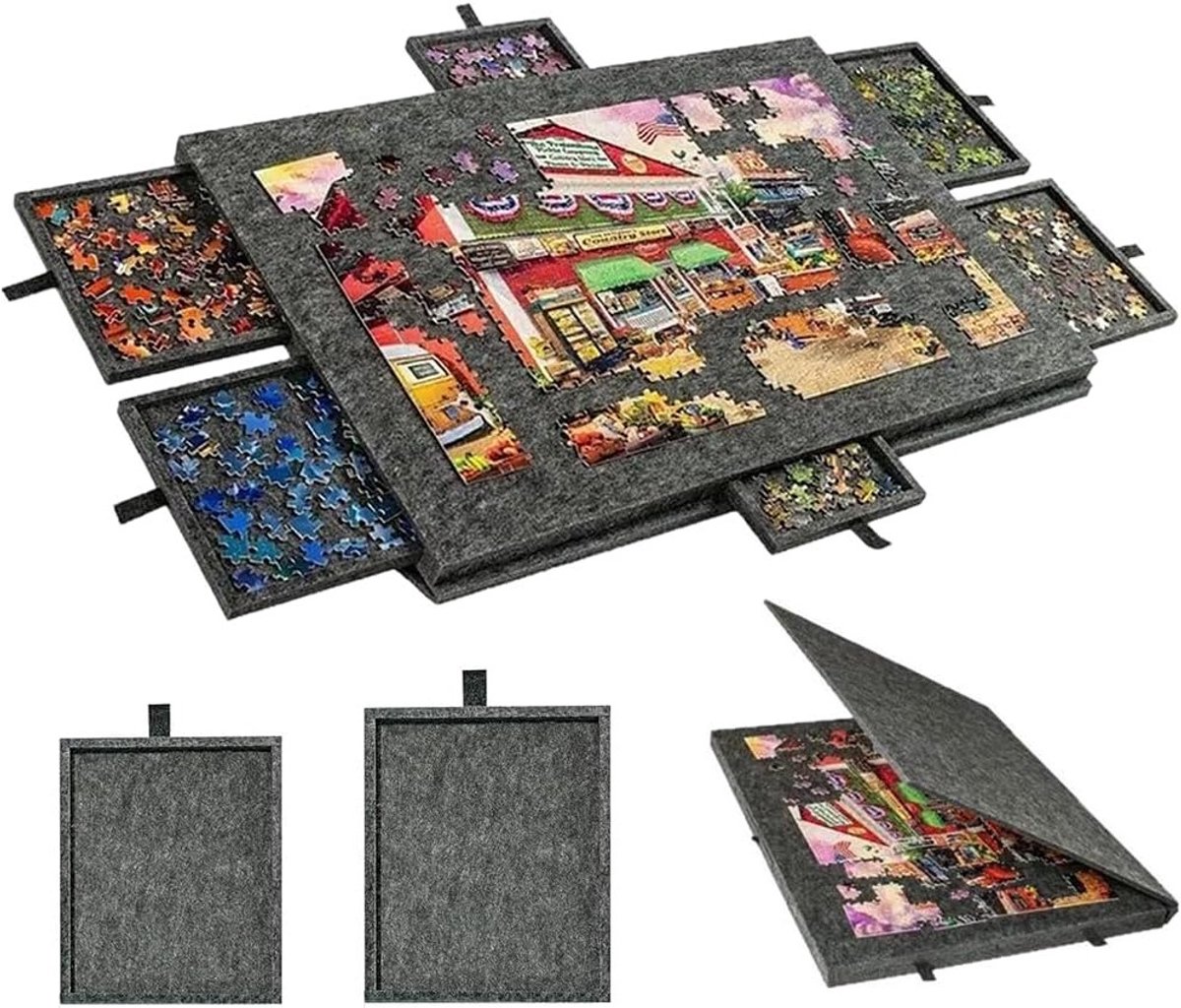 Kantelbare puzzeltafel voor 1000 delen met schuine puzzelplank, 2-in-1 design, afdekking en 6 opbergladen voor volwassenen, ideaal voor puzzelen en opslag