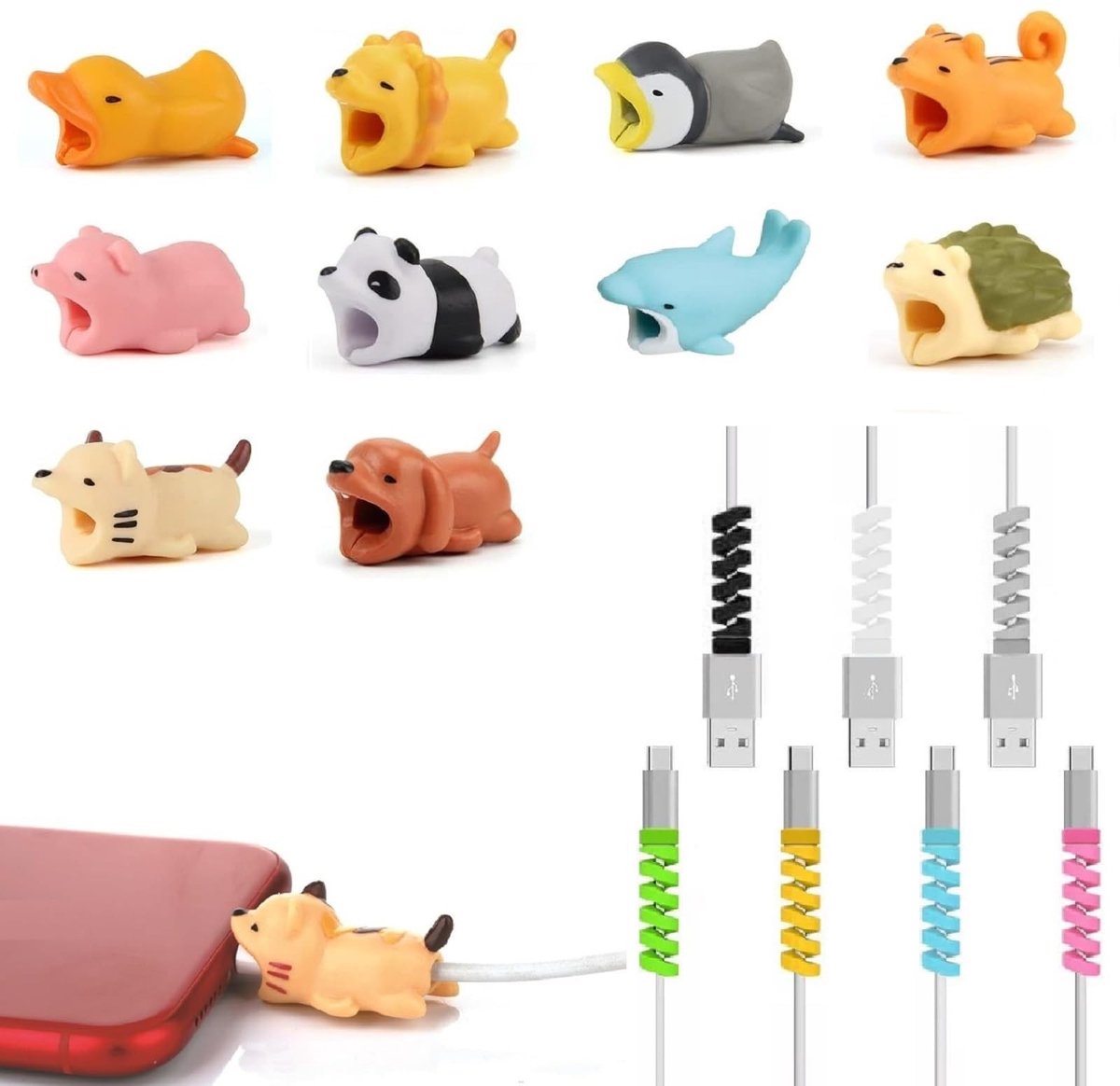aladdien - Kabelbescherming voor dieren - Siliconen knikbescherming - Voorkomt breuk - 17 stuks - Geschikt voor datakabels - Preventie van beschadig..